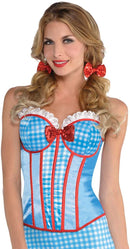 Ladies Dorothy Blue Gingham Leggings Corset Shorts Adults Fancy Dress Costume 12-16