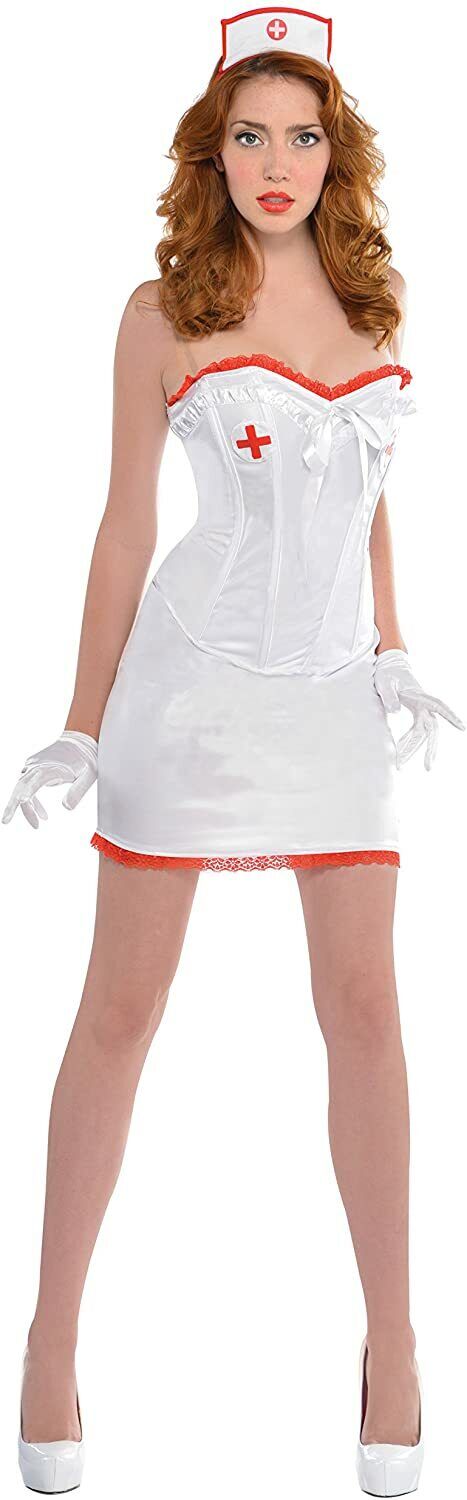 Sexy Nurse Fancy Dress Costume - Adult Medium Size 8-10 - Hat Dress Gloves Fun
