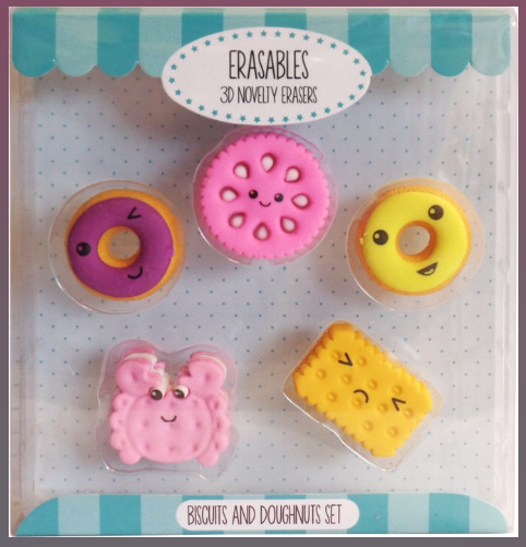 Novelty Erasers Biscuits Cake 3D Rubbers New in box Collectable School kids Gift