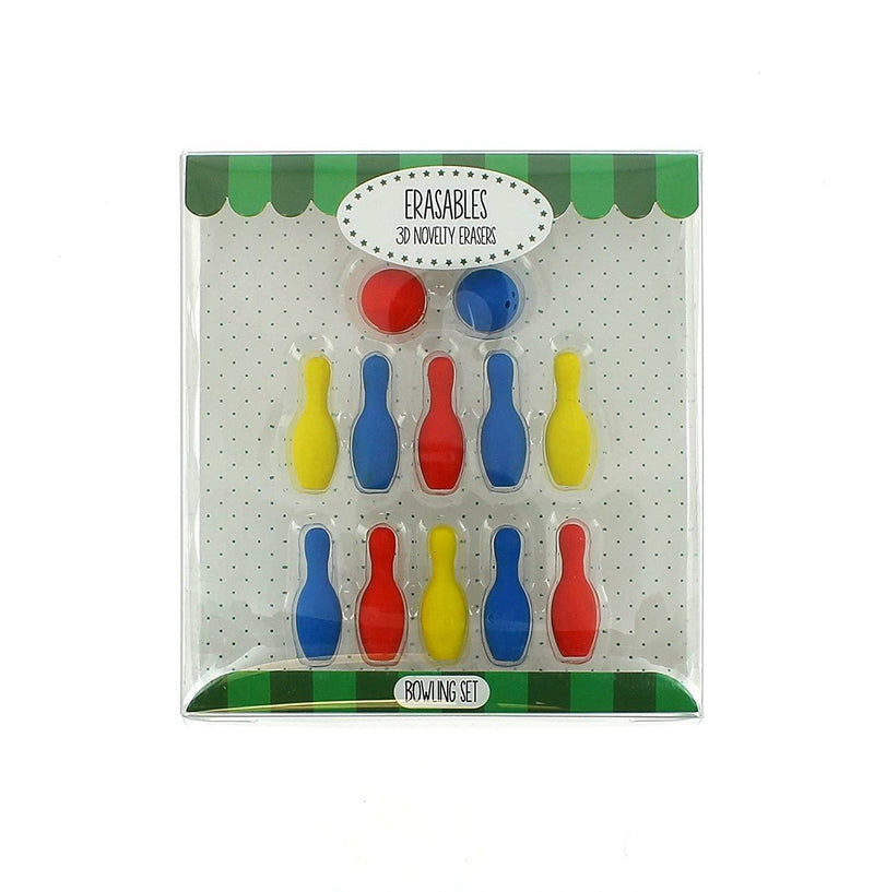 Novelty Erasers Bowling Set 3D Rubbers New in box Collectable School kids Gift