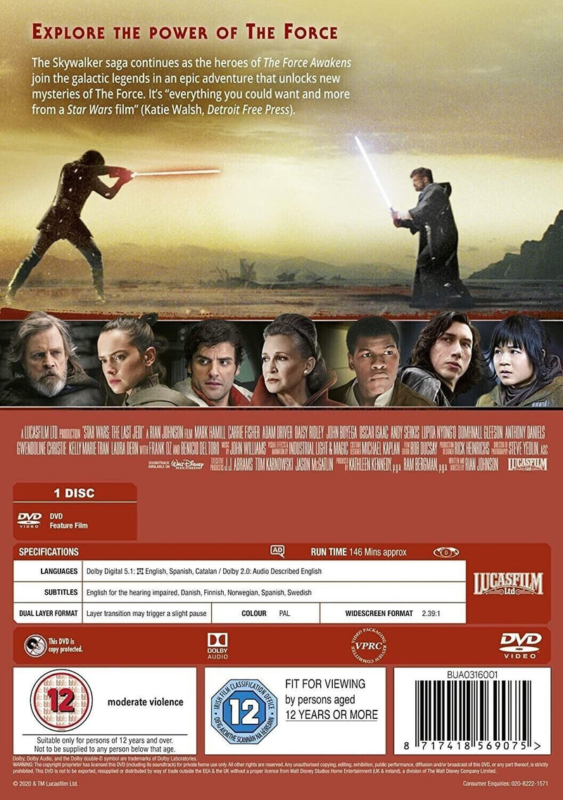 Star Wars The Last Jedi DVD (2020) Carrie Fisher VIII - Wholesale 20 x Units NEW
