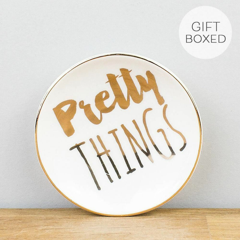 Pretty Things Gold Trinket Jewellery Tray Ceramic Dish Gift Idea Girls Ladies