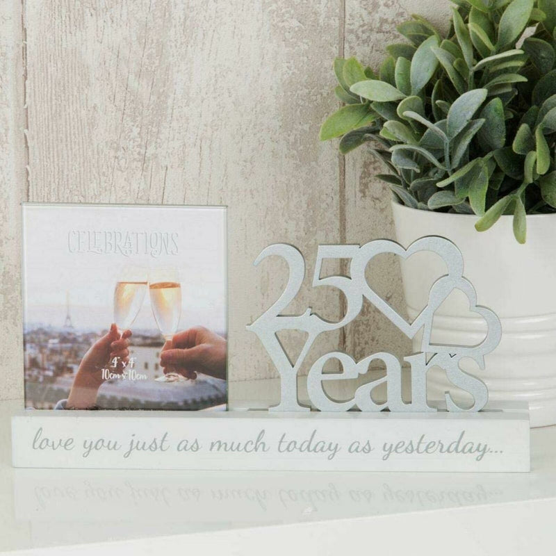 Anniversary Photo Frame 4 x 4 Silver Wedding 25 Years Mantel Picture Gift IDEA