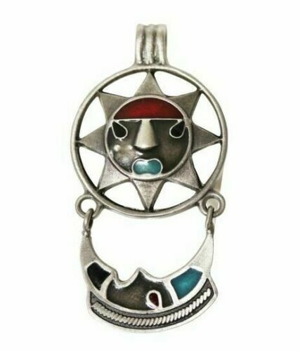 Omete Cuhtli Pendant Necklace, Aztec Tesoro gift idea Sun Moon Tribal Jewellery