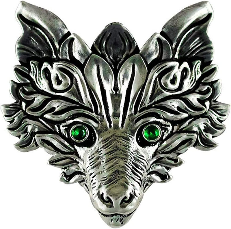 Silver Tone Green Fox Face Head Necklace Awareness Witches’ Familiars GIFT IDEA