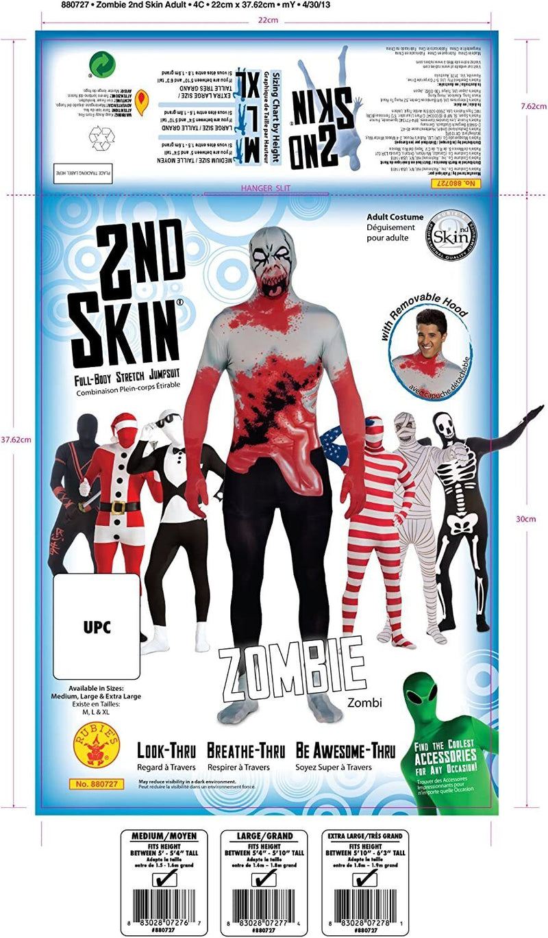 Adult 2nd Skin Zombie Body Suit Halloween Horror Party Fancy Dress Costume LARGE