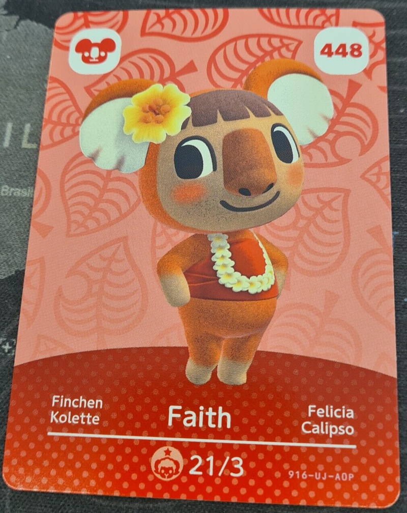 Animal Crossing Amiibo Series 5 Card FAITH 448 NEW HORIZONS 3DS SWITCH