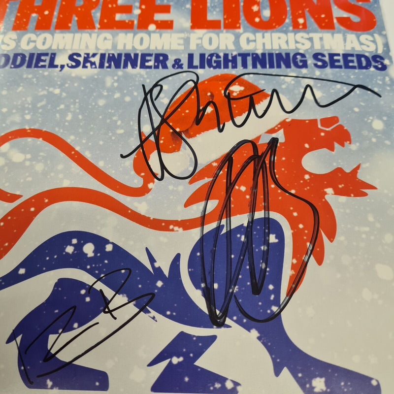 SIGNED Lightning Seeds Three Lions Coming Home White 7" Vinyl BADDIEL SKINNER UK